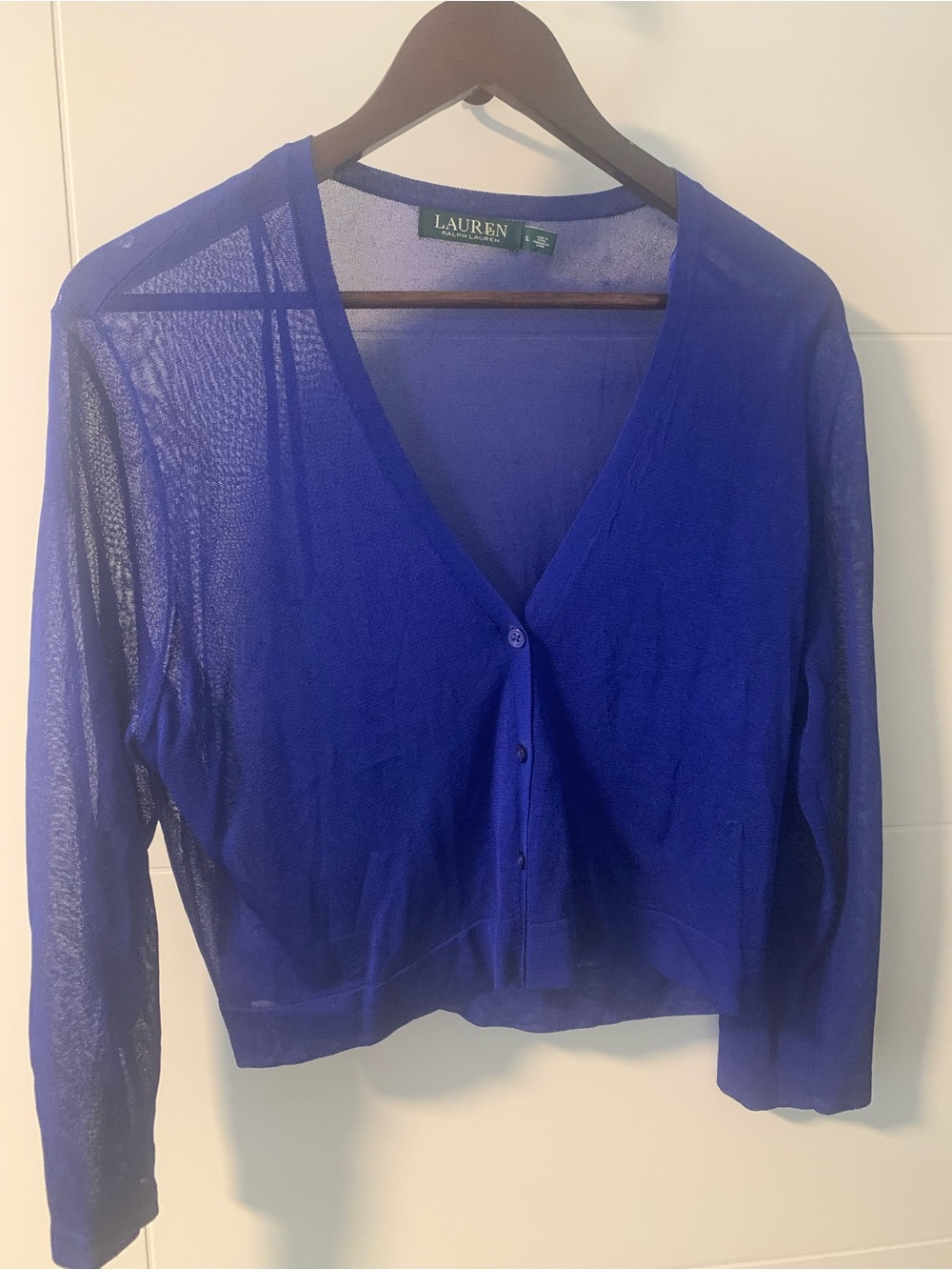 Ralph Lauren Blue Sheer V-Neck Cardigan light weight A15